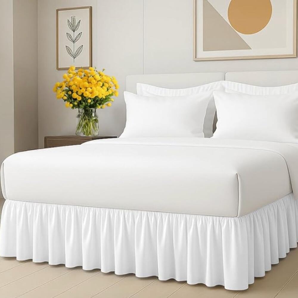 Soft Bedskirt Queen Size Drop Dust Ruffle Bed Skirt, Wrinkle Resistant- White